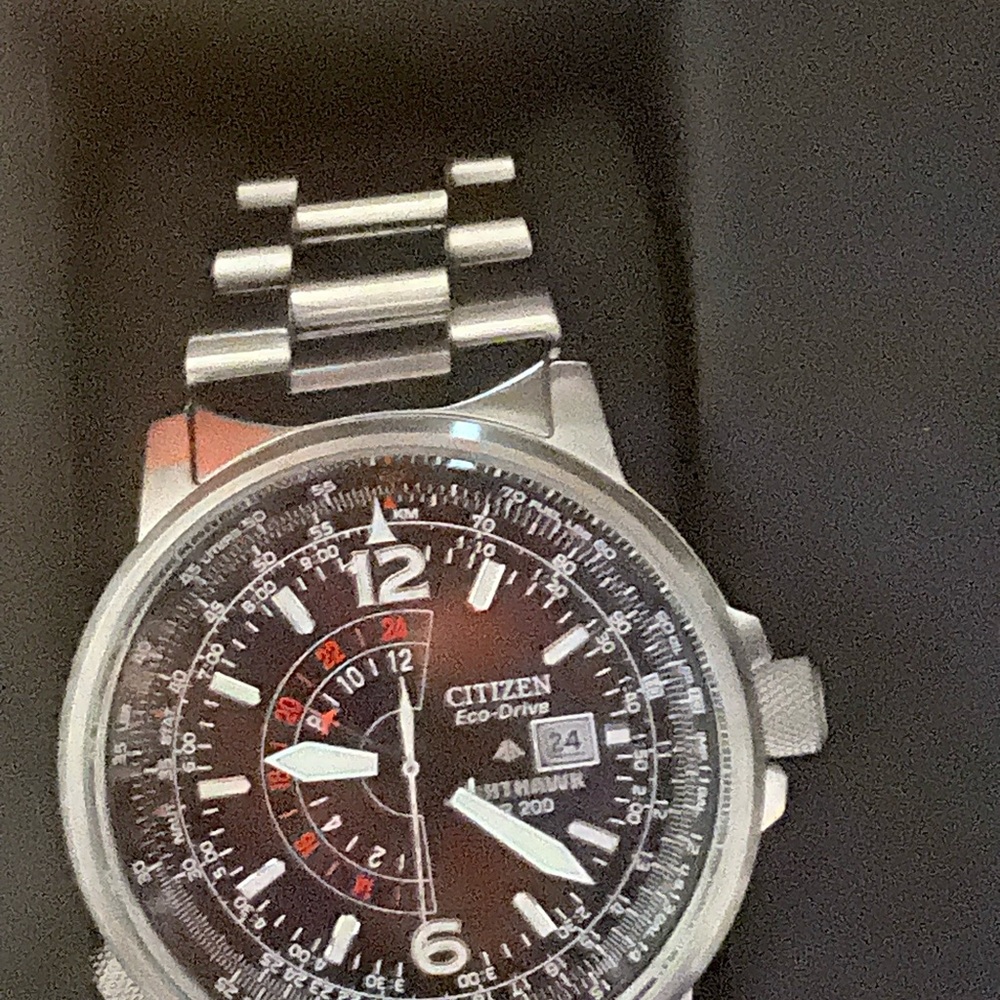 Citizen Eco-Drive Black Dial Silver Band Watch